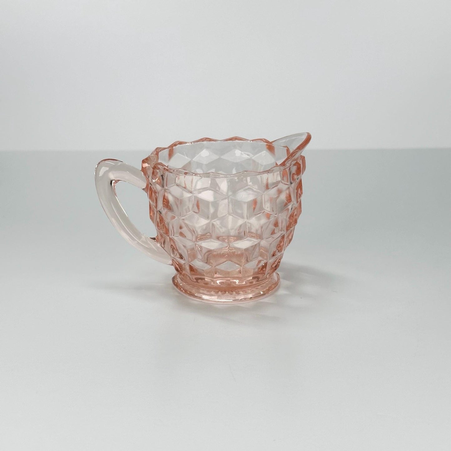Vintage Creamer in Pink Depression Indiana Glass with Cubist Design