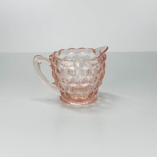 Vintage Creamer in Pink Depression Indiana Glass with Cubist Design