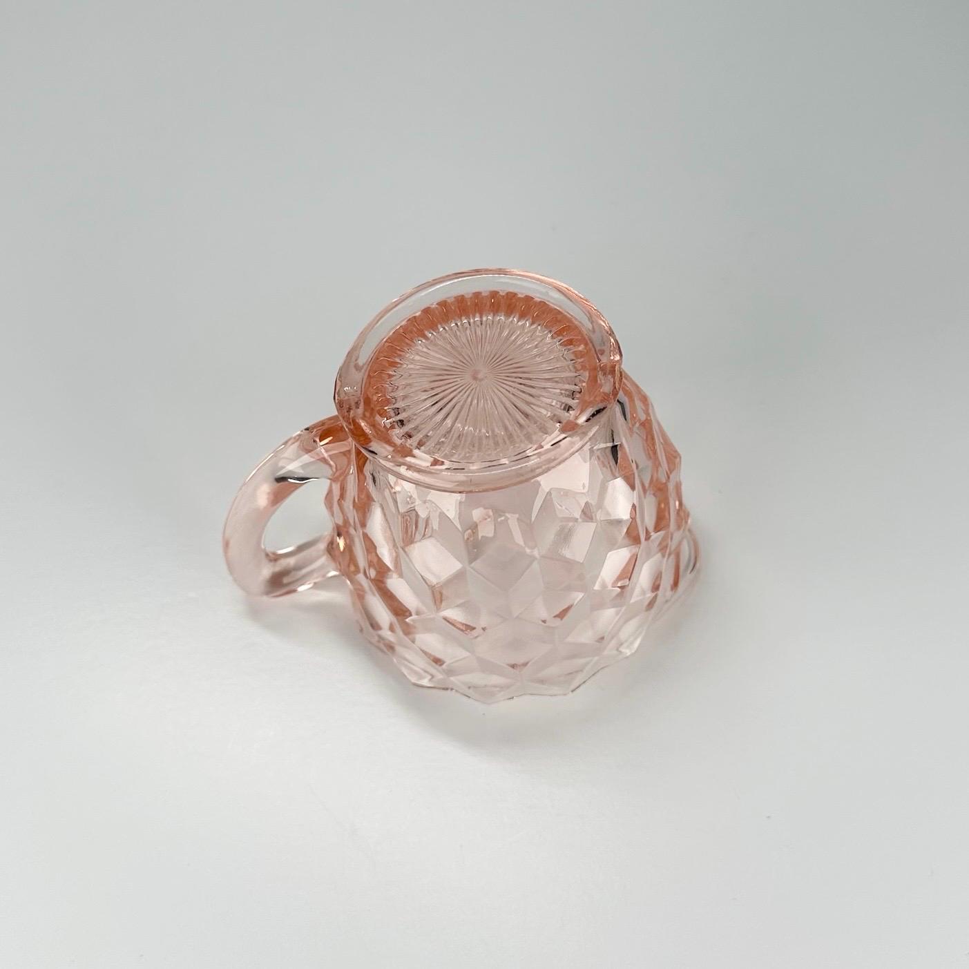 Vintage Creamer in Pink Depression Indiana Glass with Cubist Design