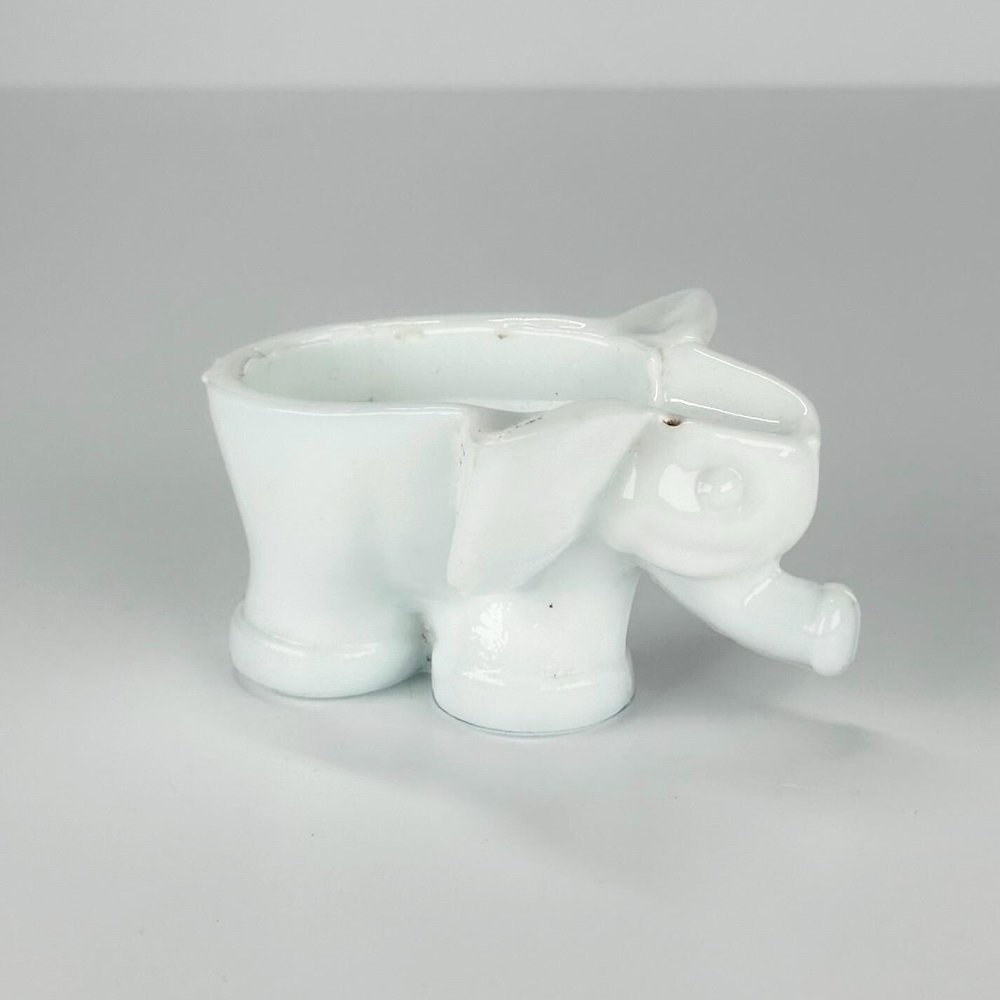 Vintage Ceramic Pipe Holder Shaped like White Elephant with Trunk Up
