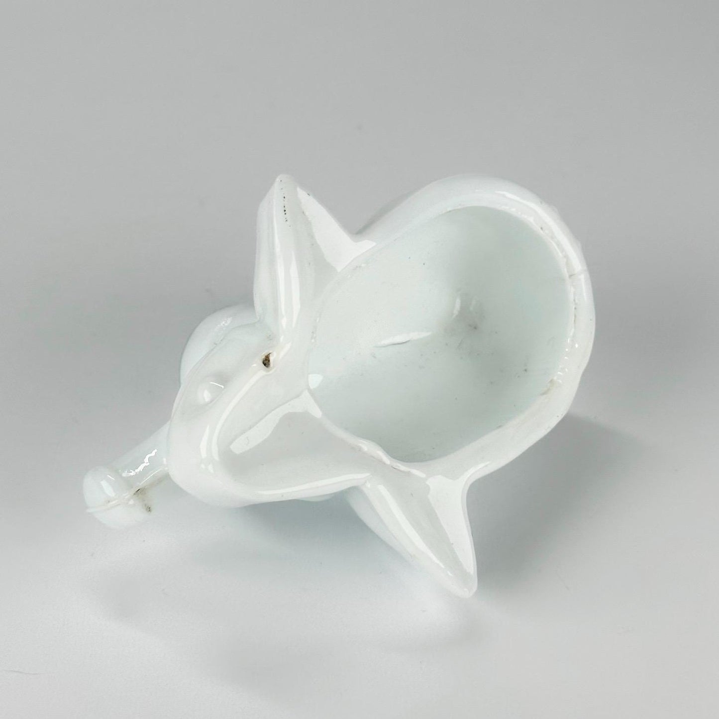 Vintage Ceramic Pipe Holder Shaped like White Elephant with Trunk Up