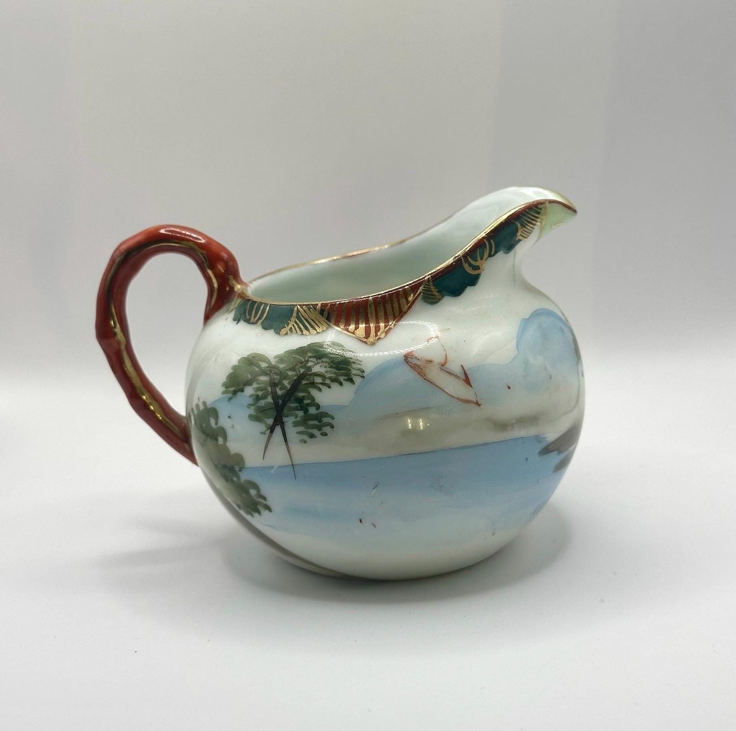 Vintage Creamer with Hand Painted Japanese Village Scene and Made in Japan