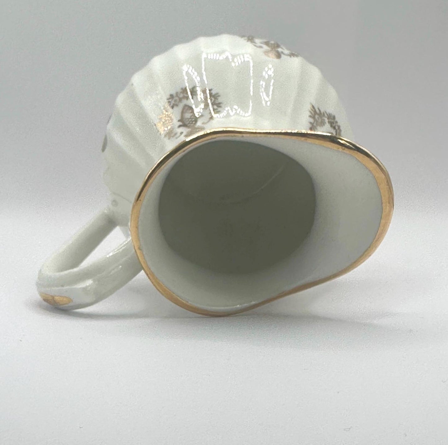 Vintage Ceramic Pitcher with White and Gold Floral Design Stamped Capodimonte