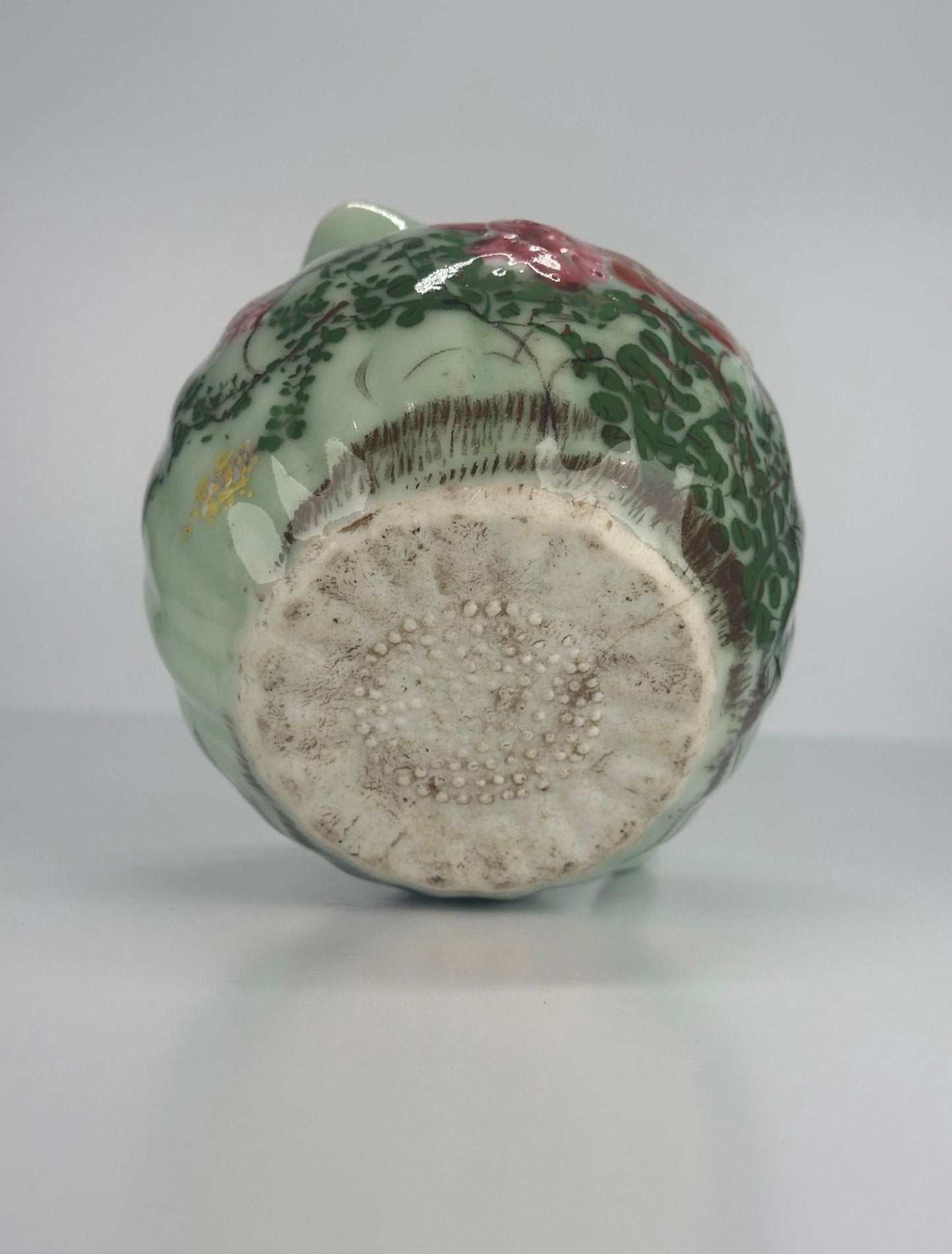 Antique Pitcher Made of Celadon Glazed Porcelain with Hand Painted Floral Design