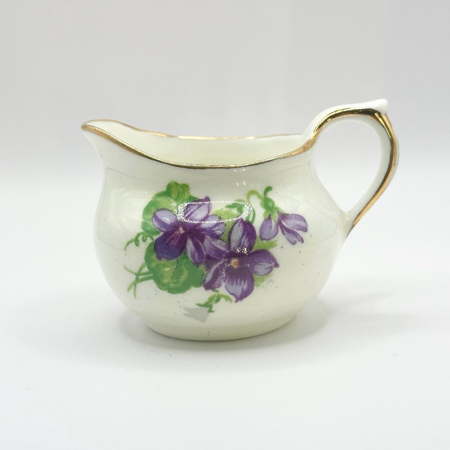 Vintage Creamerin Bone China with Devon Violets and Gold Trim by H&M Sutherland