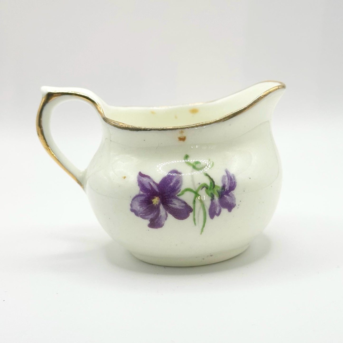 Vintage Creamerin Bone China with Devon Violets and Gold Trim by H&M Sutherland