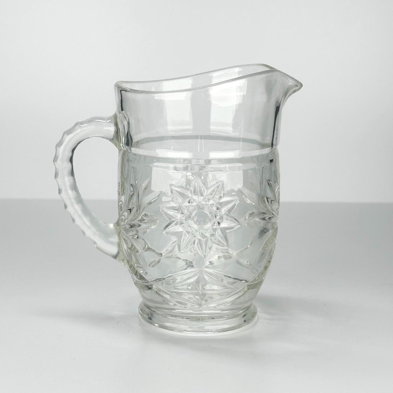 Vintage Pitcher with Cut Glass Star Design Made by Anchor Hocking Glass