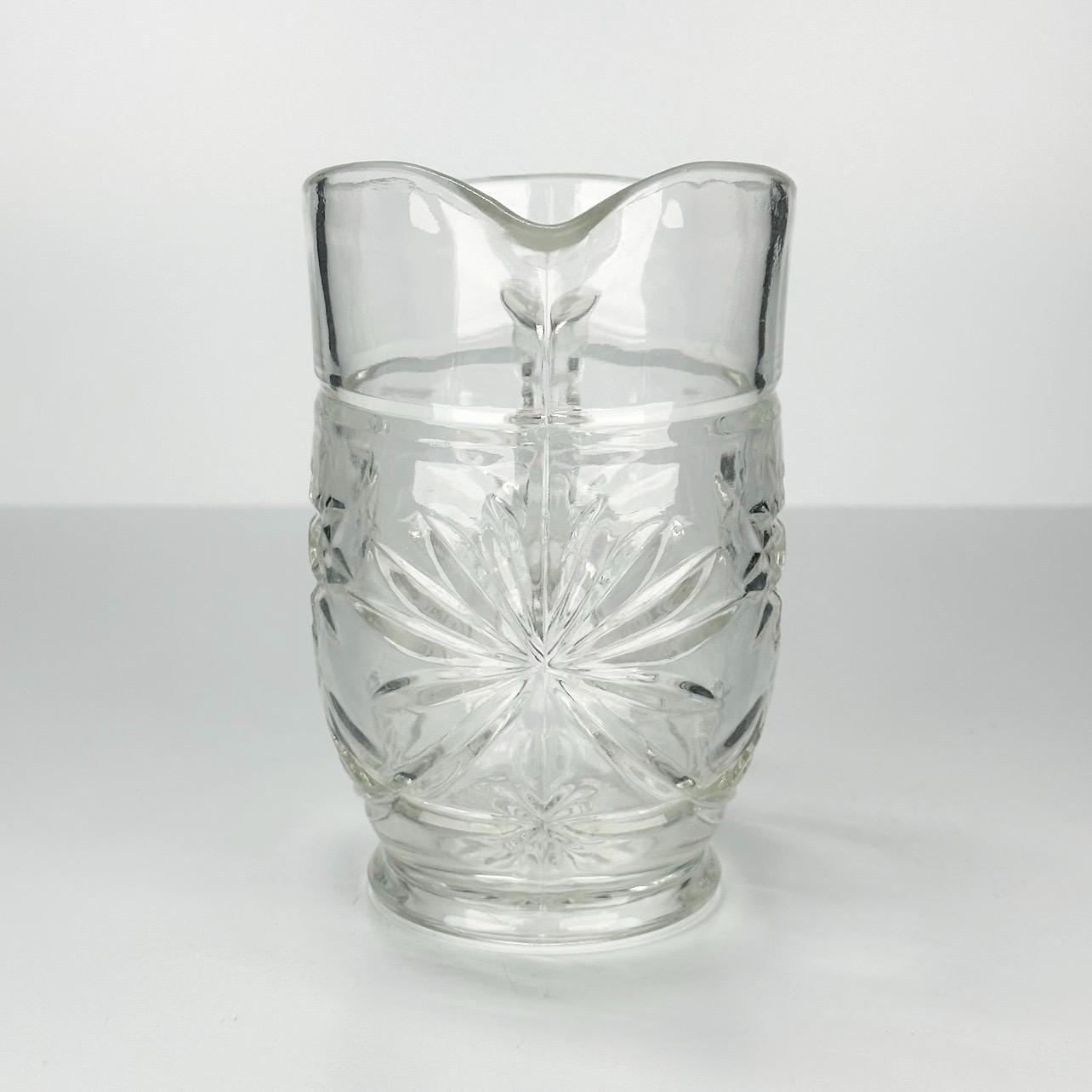 Vintage Pitcher with Cut Glass Star Design Made by Anchor Hocking Glass