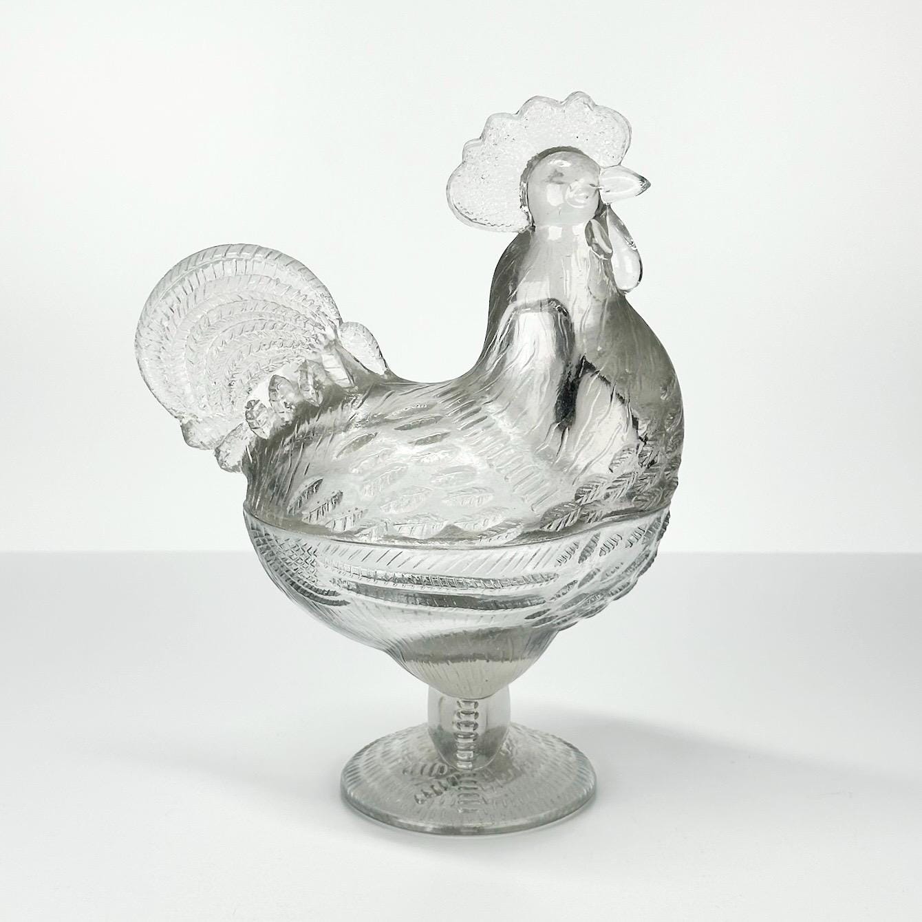 Vintage Covered Glass Candy Dish in the Shape of a Rooster