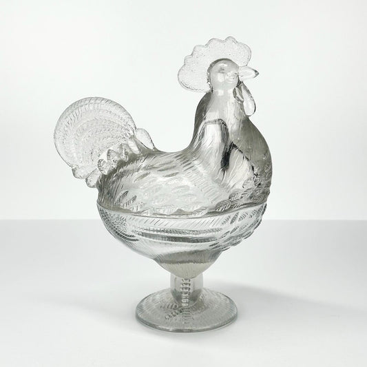 Vintage Covered Glass Candy Dish in the Shape of a Rooster