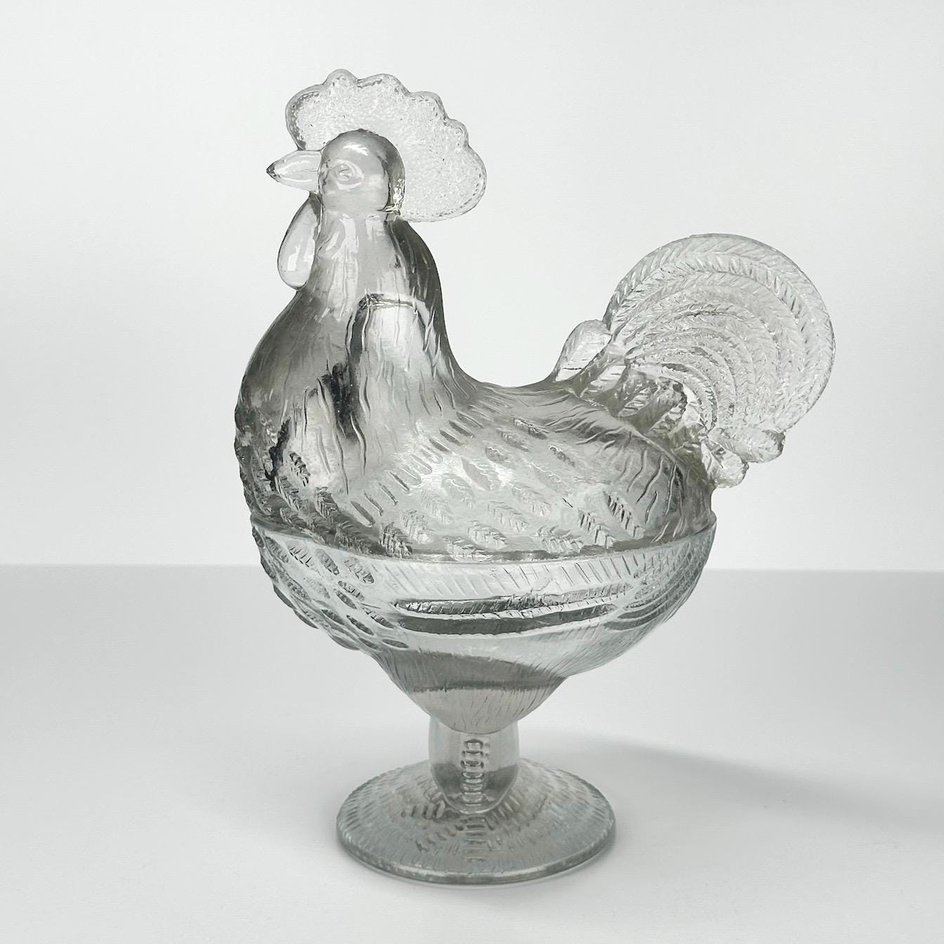 Vintage Covered Glass Candy Dish in the Shape of a Rooster