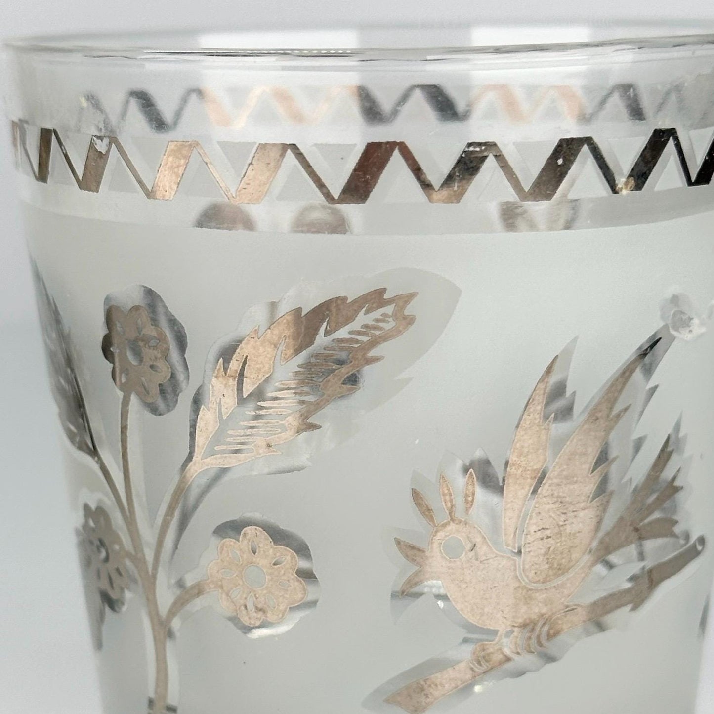 Vintage Ice Bucket and Tumbler Set with Silver Leaf Design by Libbey