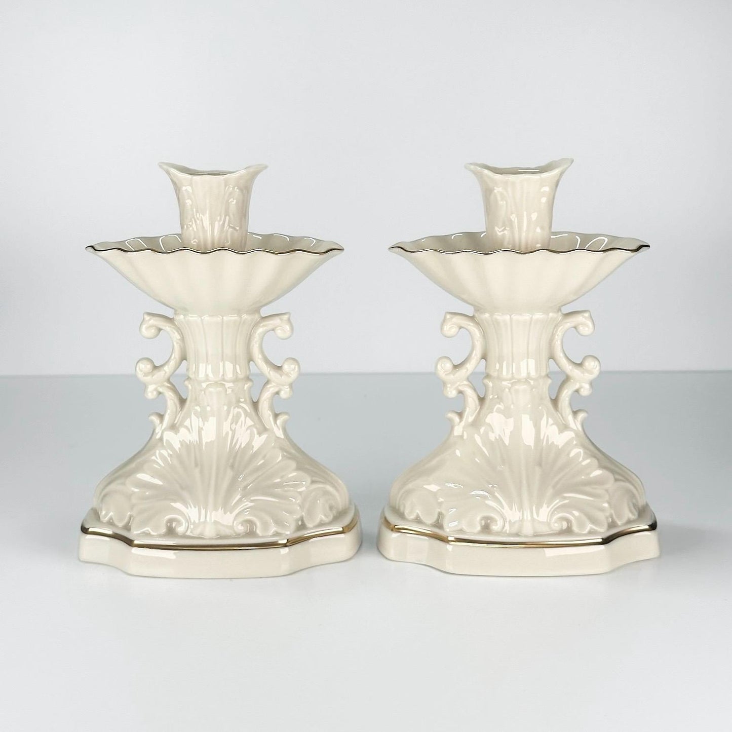 Vintage Candle Holder Set with 24K Gold Trim by Lenox from Aquarius Collection