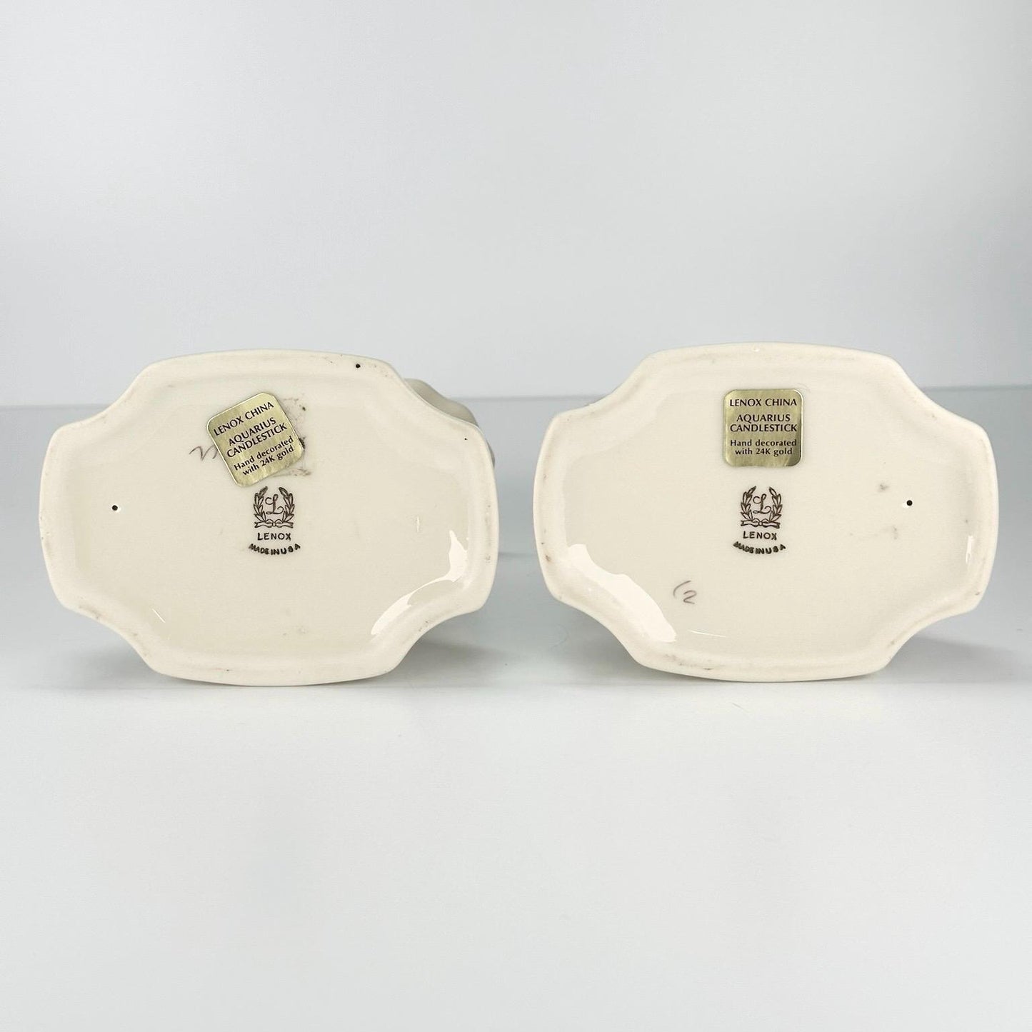 Vintage Candle Holder Set with 24K Gold Trim by Lenox from Aquarius Collection