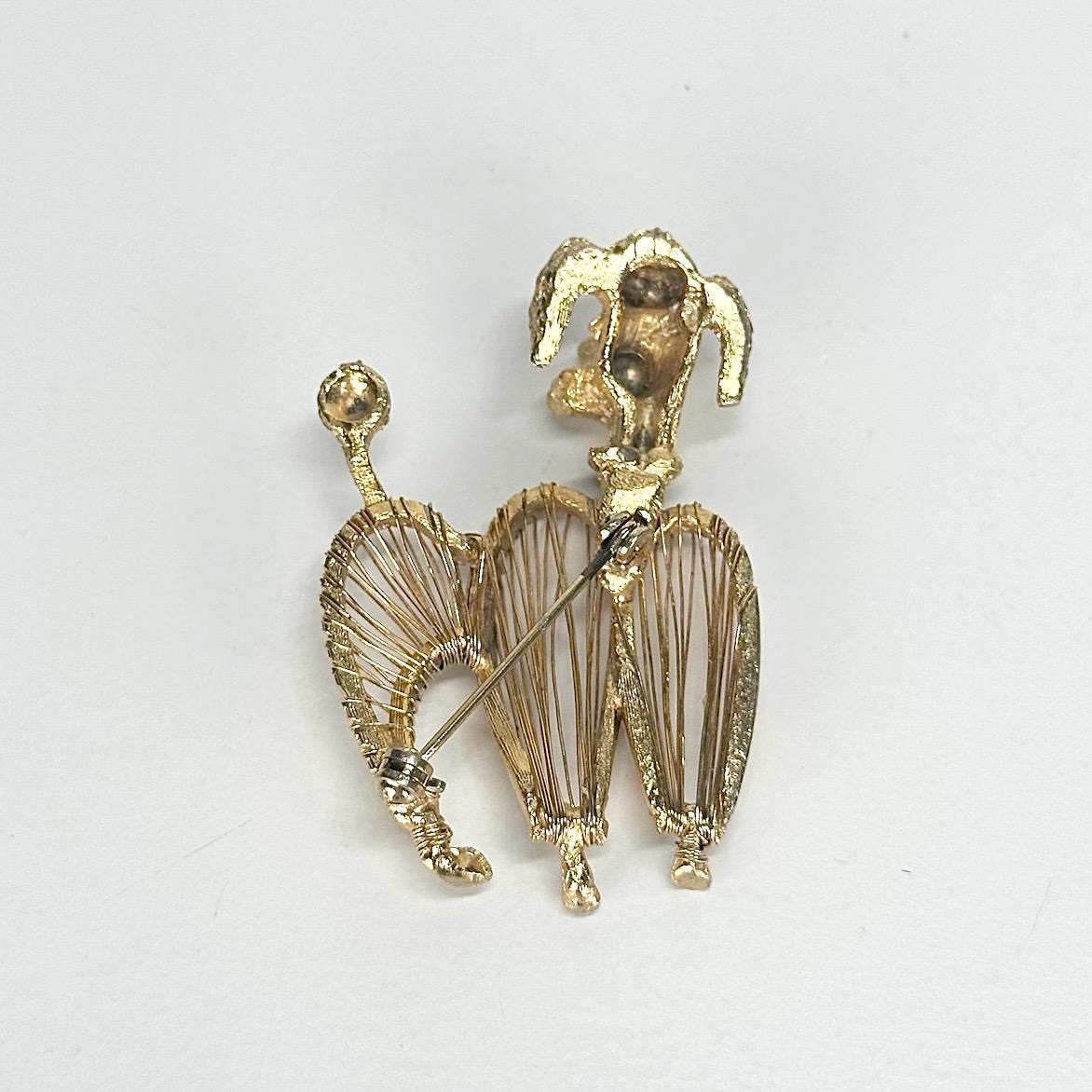 Vintage Brooch Pin of Poodle in Gold Tone with Delicate Wire Design
