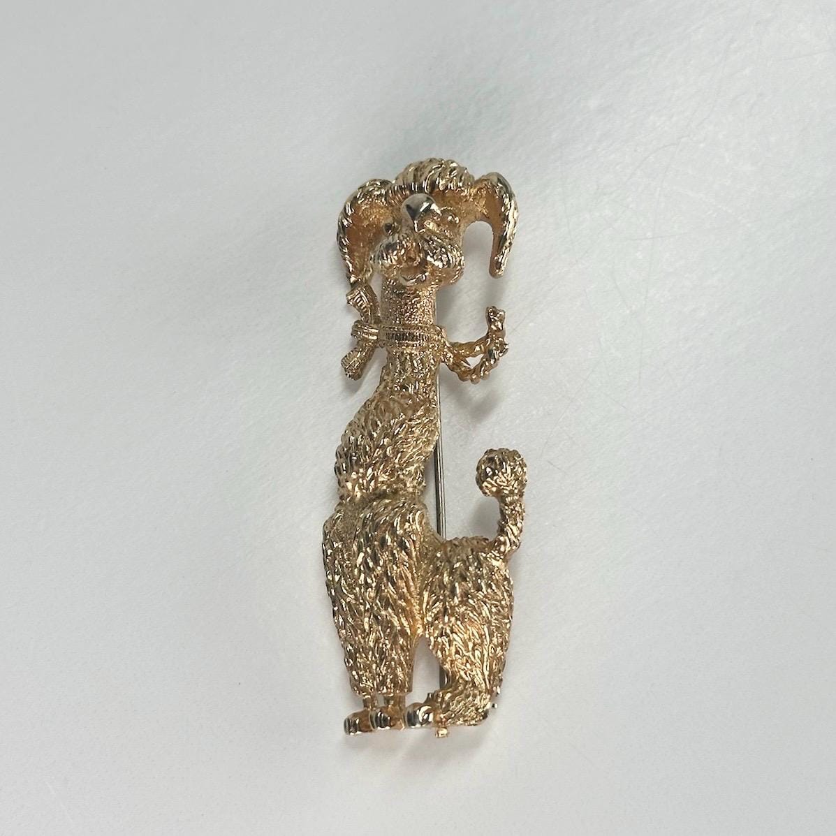 Vintage Brooch Pin of Poodle in Gold Tone and Stamped Taylor