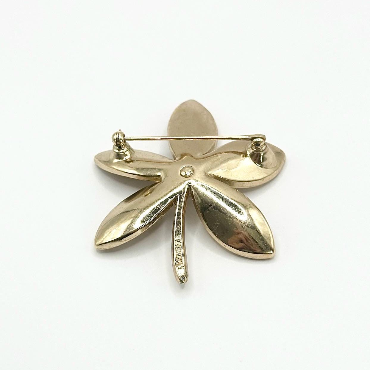 Vintage Brooch Pin of Flower in Gold Tone and Made by Crown Trifari