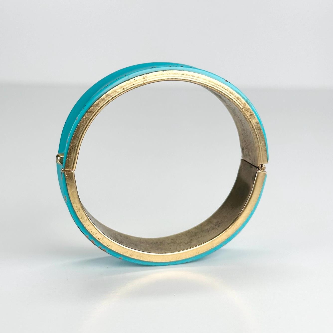 Vintage Bracelet in Teal and Gold with Hinge Closure