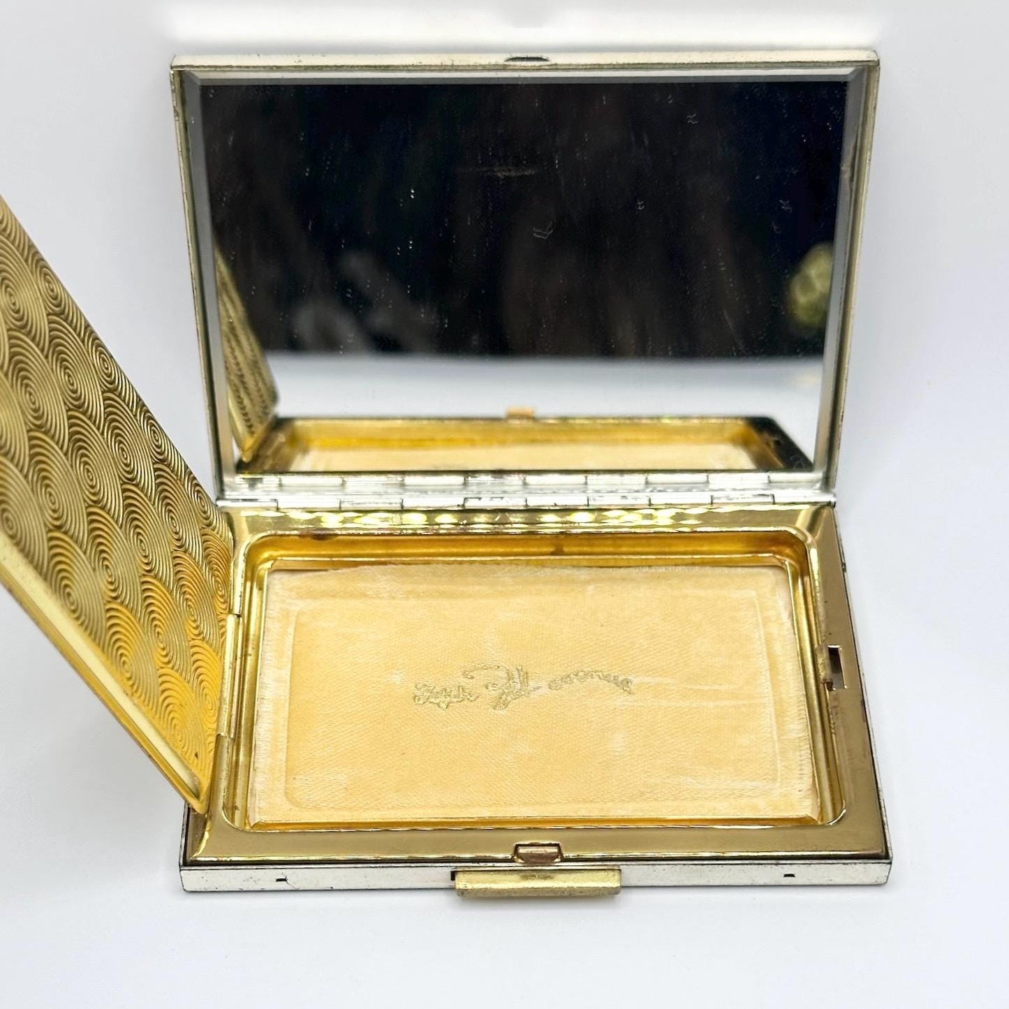 Vintage Compact with Etched Floral Fan Design by Zell Fifth Avenue