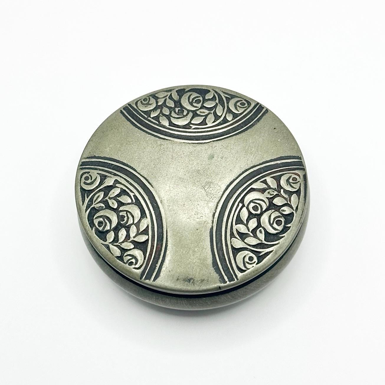 Vintage Pill Box In Silver With Floral Design By Apotheke Basel