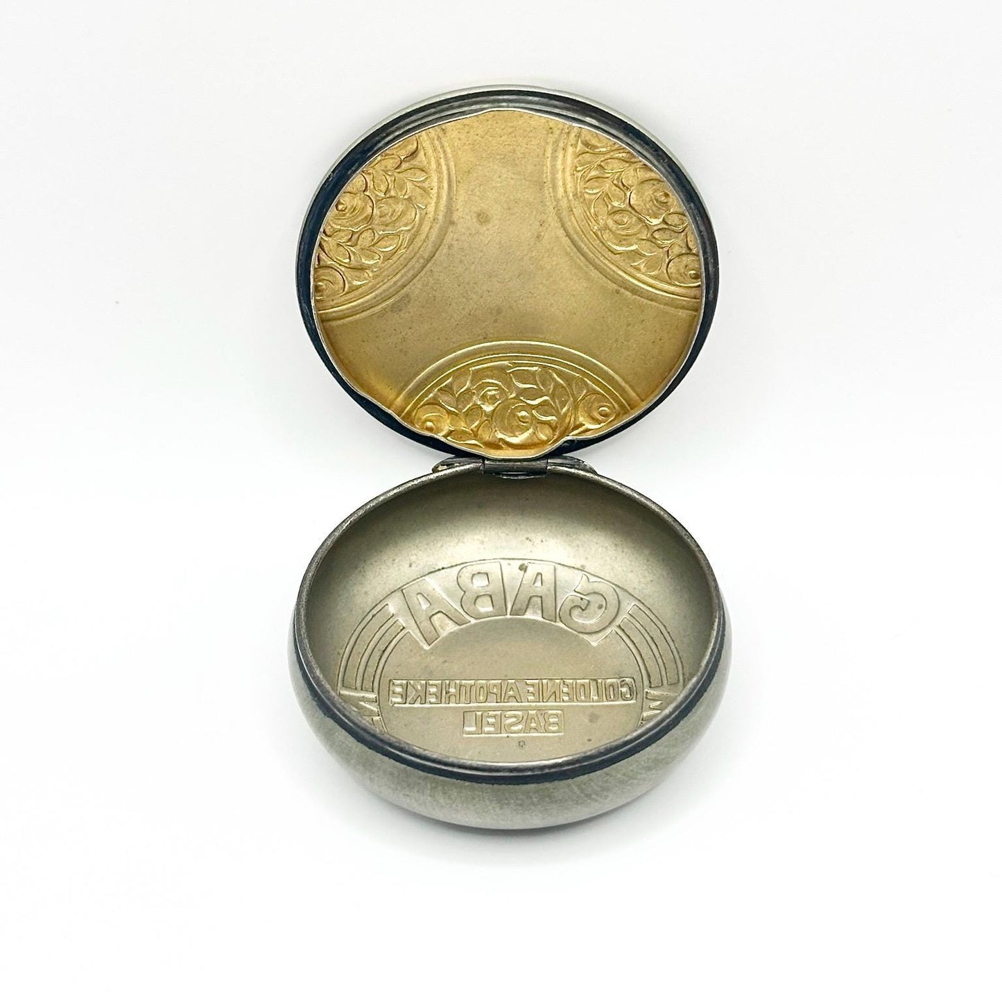 Vintage Pill Box In Silver With Floral Design By Apotheke Basel
