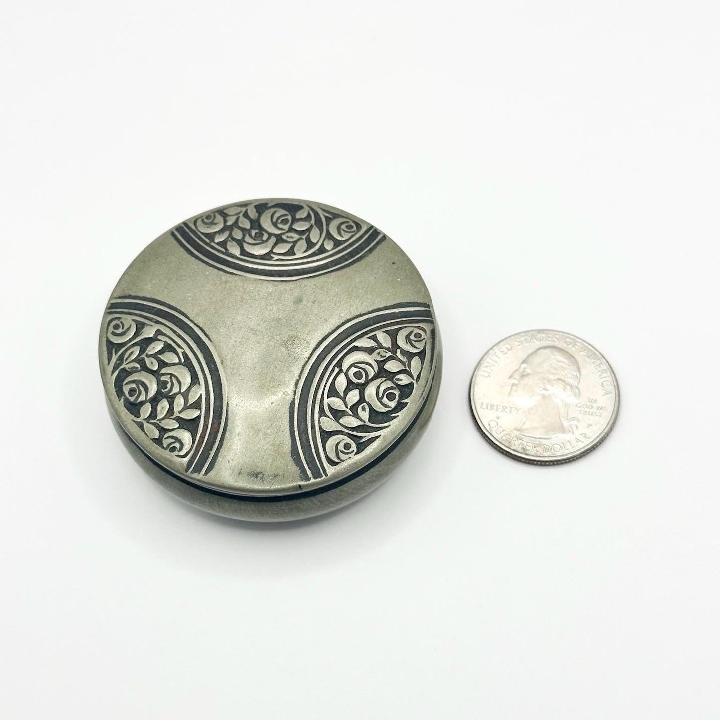 Vintage Pill Box In Silver With Floral Design By Apotheke Basel