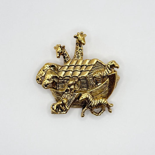 Vintage Brooch Pin of Noah's Ark in Gold Tone