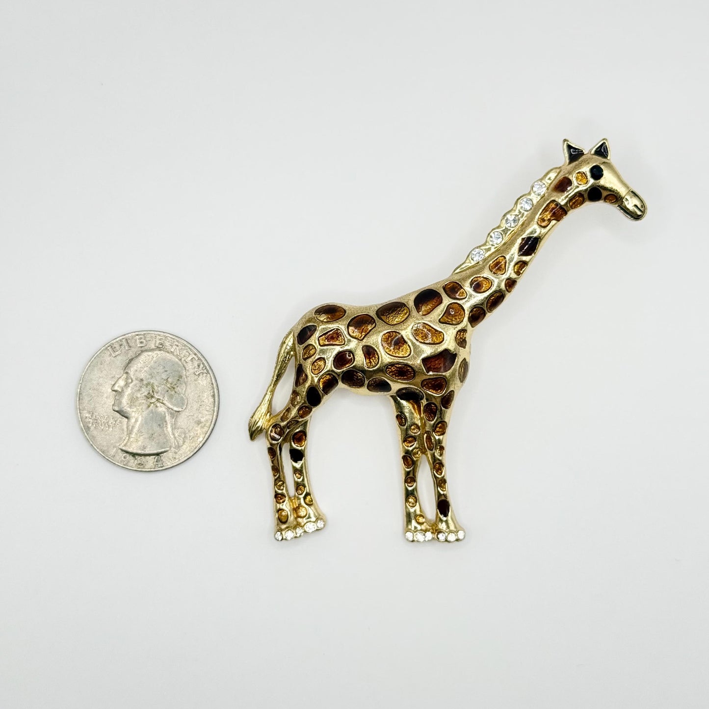 Vintage Brooch Pin in Gold Tone of Giraffe with Rhinestone Accents