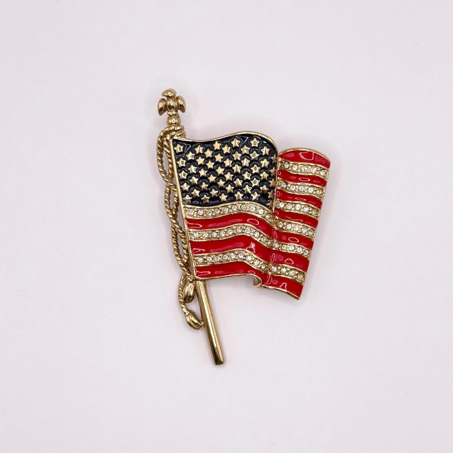 Vintage Monet USA Flag Brooch Pin in Gold Tone of 9/11 Remembrance