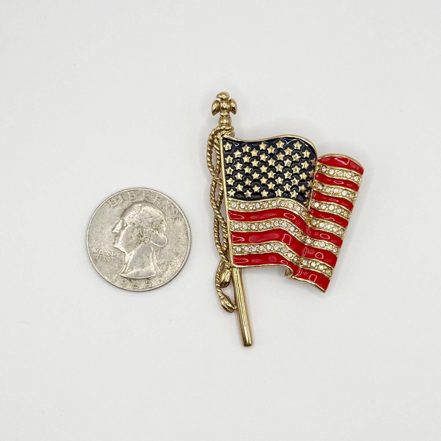 Vintage Monet USA Flag Brooch Pin in Gold Tone of 9/11 Remembrance