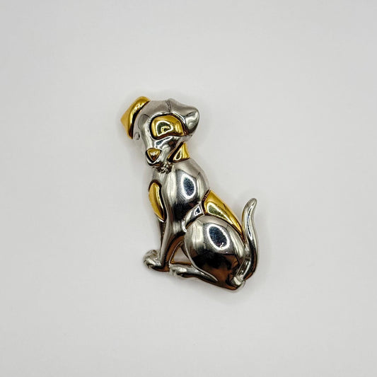 Vintage Brooch Pin of Dog in Gold and Silver Tone and Stamped LC