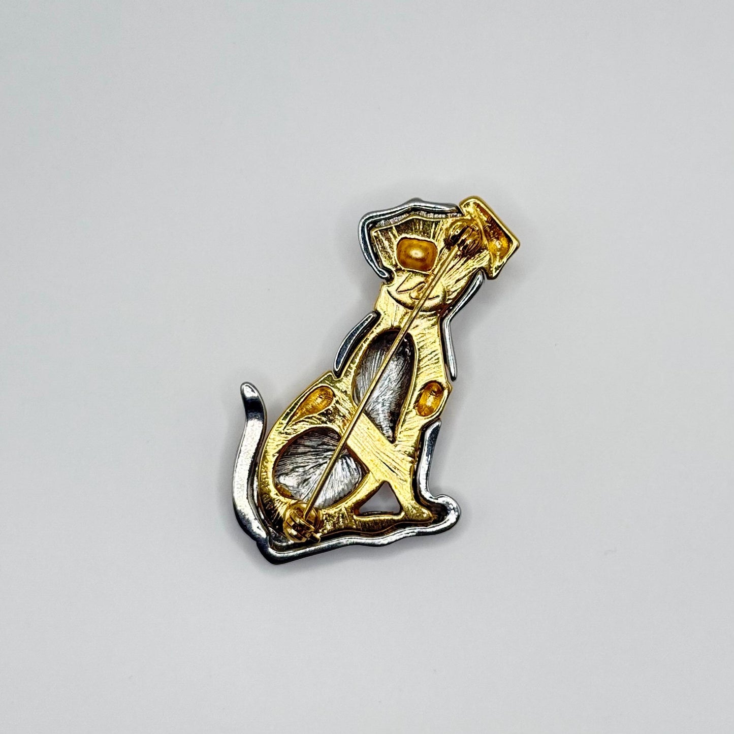 Vintage Brooch Pin of Dog in Gold and Silver Tone and Stamped LC