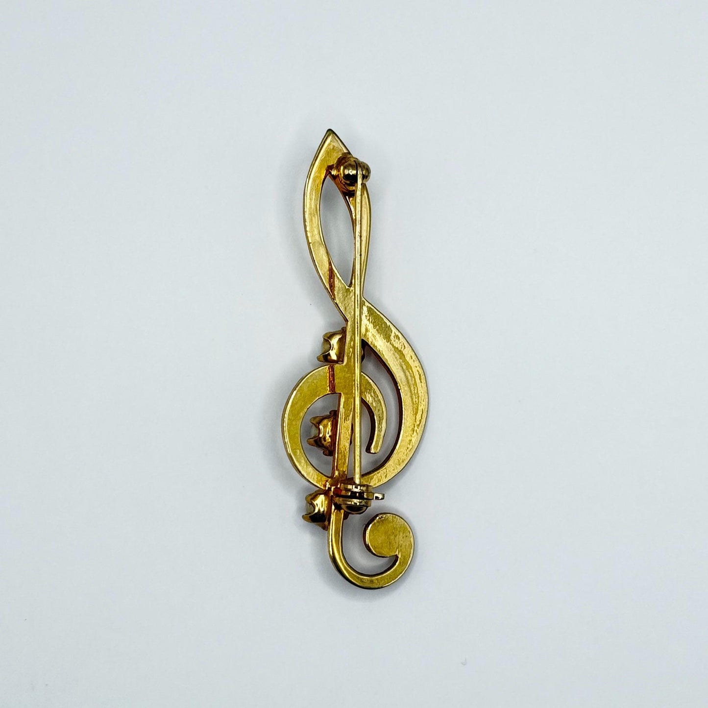 Vintage Brooch Pin of Treble Clef with Pearls in Gold Tone