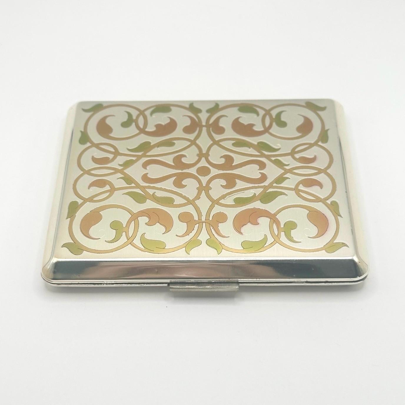 Vintage Compact with Orange and Green Vine Design by Elgin America in Gift Box
