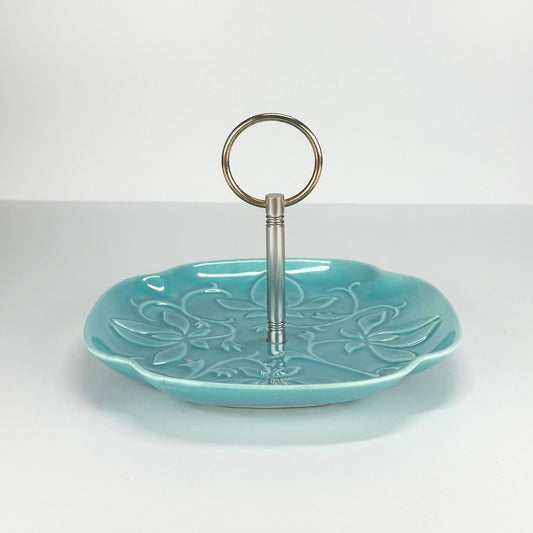 Vintage Serving Platter in Glazed MCM Turquoise by California Pottery and Made in USA