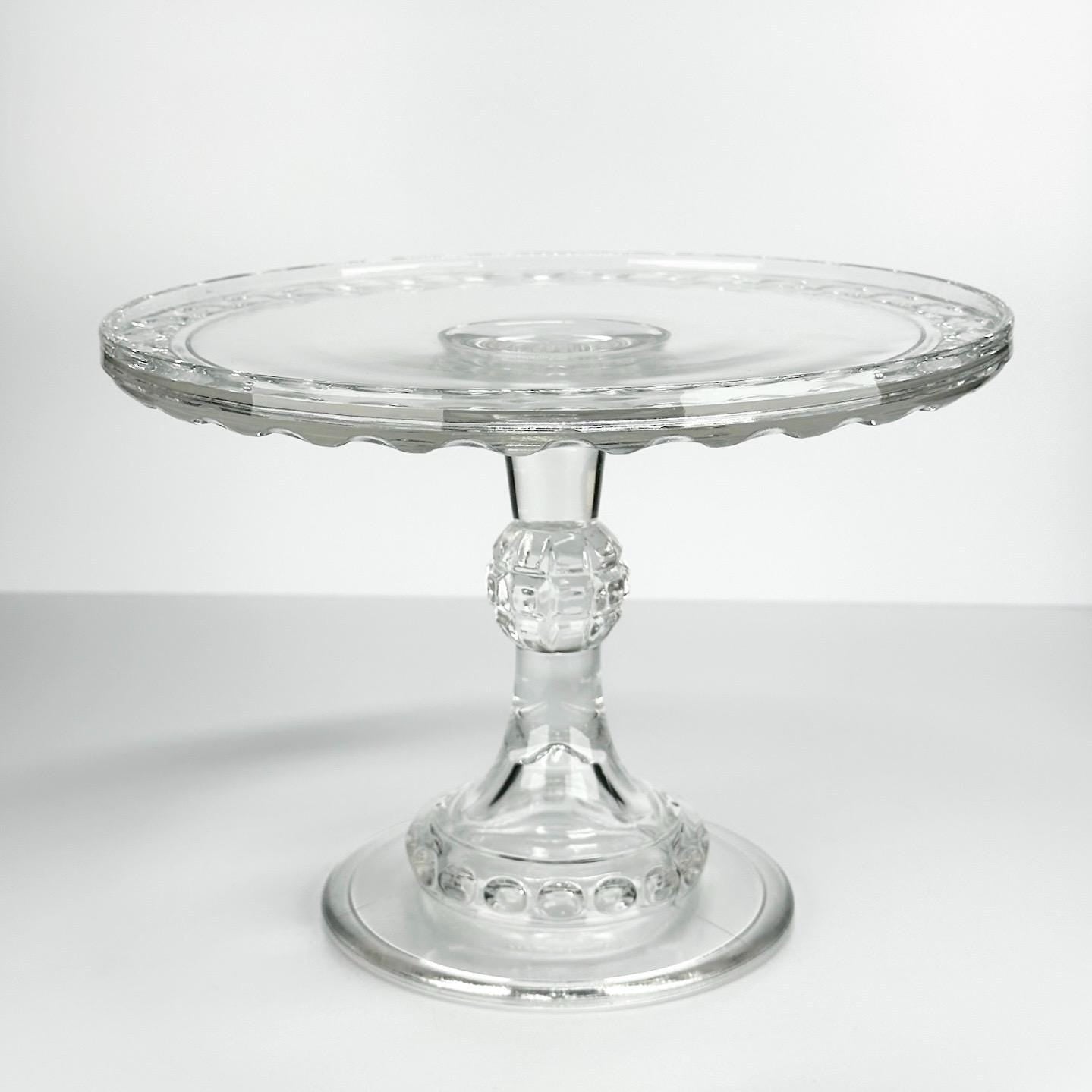 Antique Cake Stand with Clear Glass Thumbprint Design Made by Ripley & Co 1880s