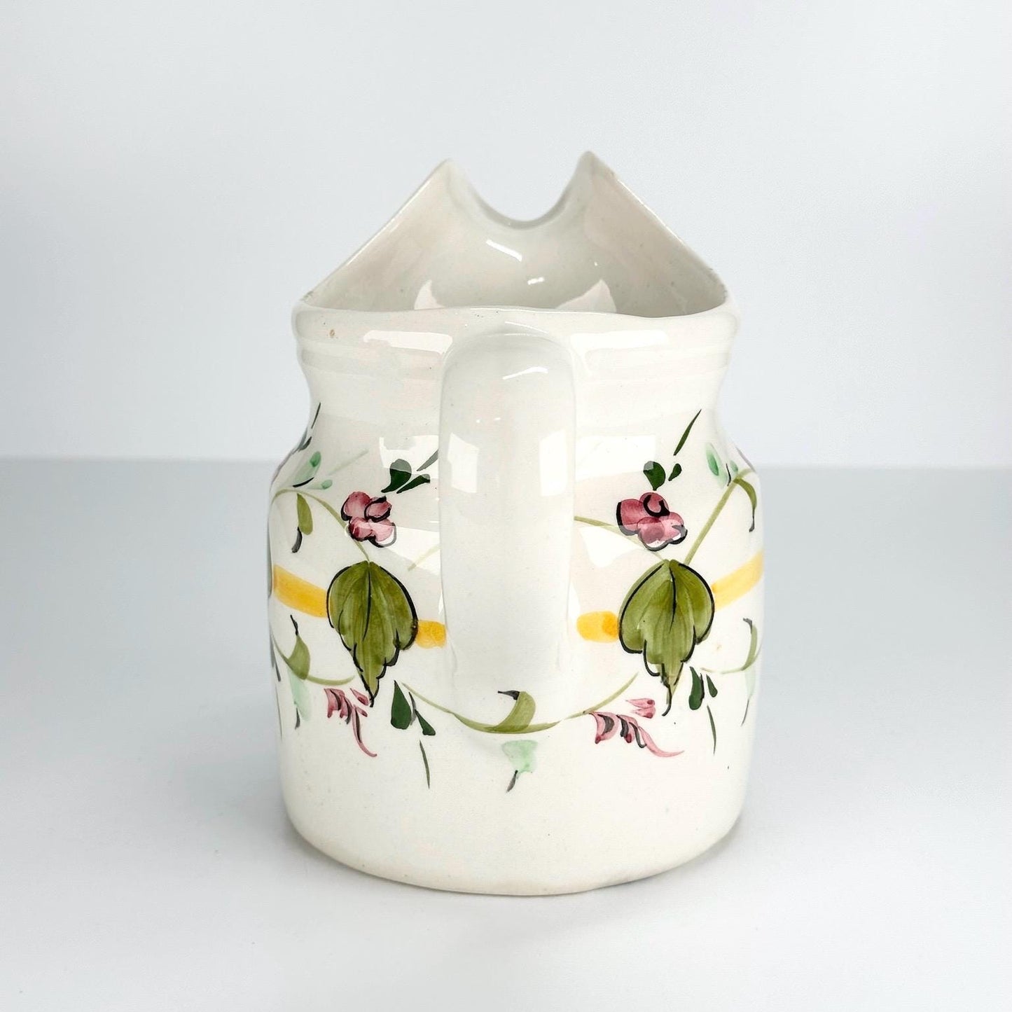 Vintage Pitcher Hand Painted with Floral Design and Stamped Casafina