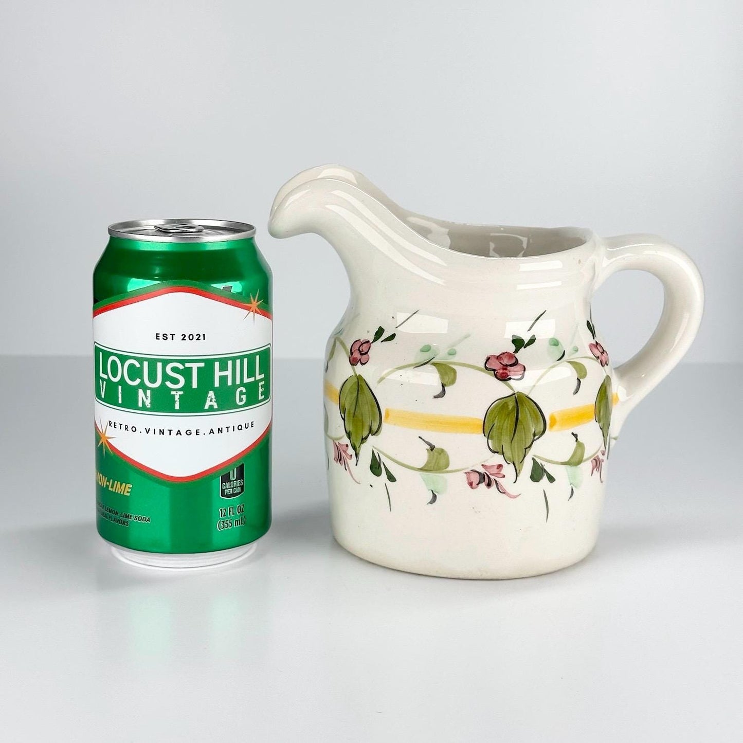Vintage Pitcher Hand Painted with Floral Design and Stamped Casafina