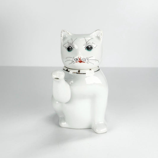 Vintage Cat Tea Pot with Raised Paw Spout and Hand Painted Design