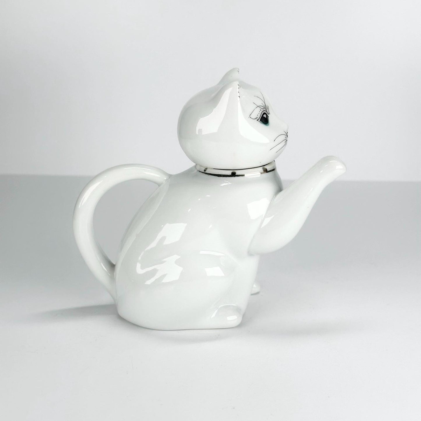 Vintage Cat Tea Pot with Raised Paw Spout and Hand Painted Design