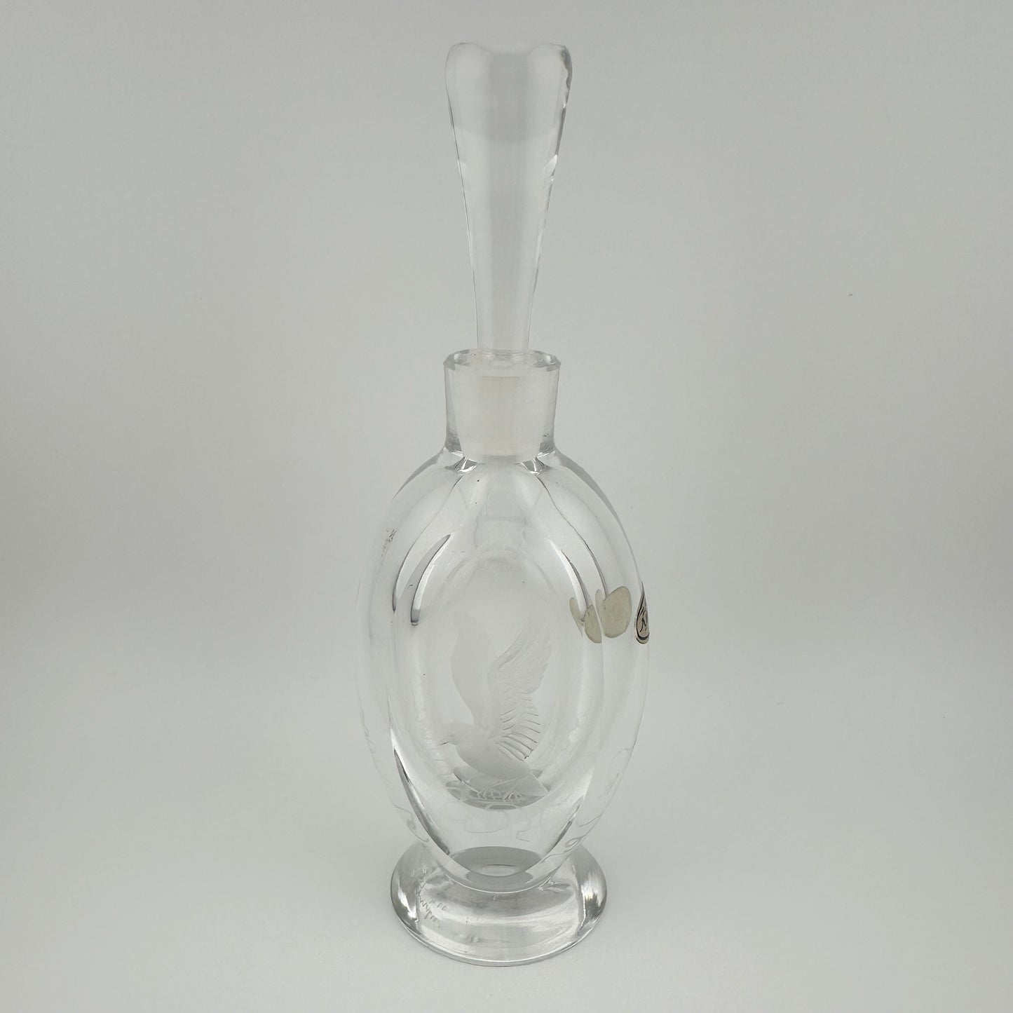 Vintage Perfume Bottle, Scandinavian Crystal, Etched Bird Design by Kjellander.