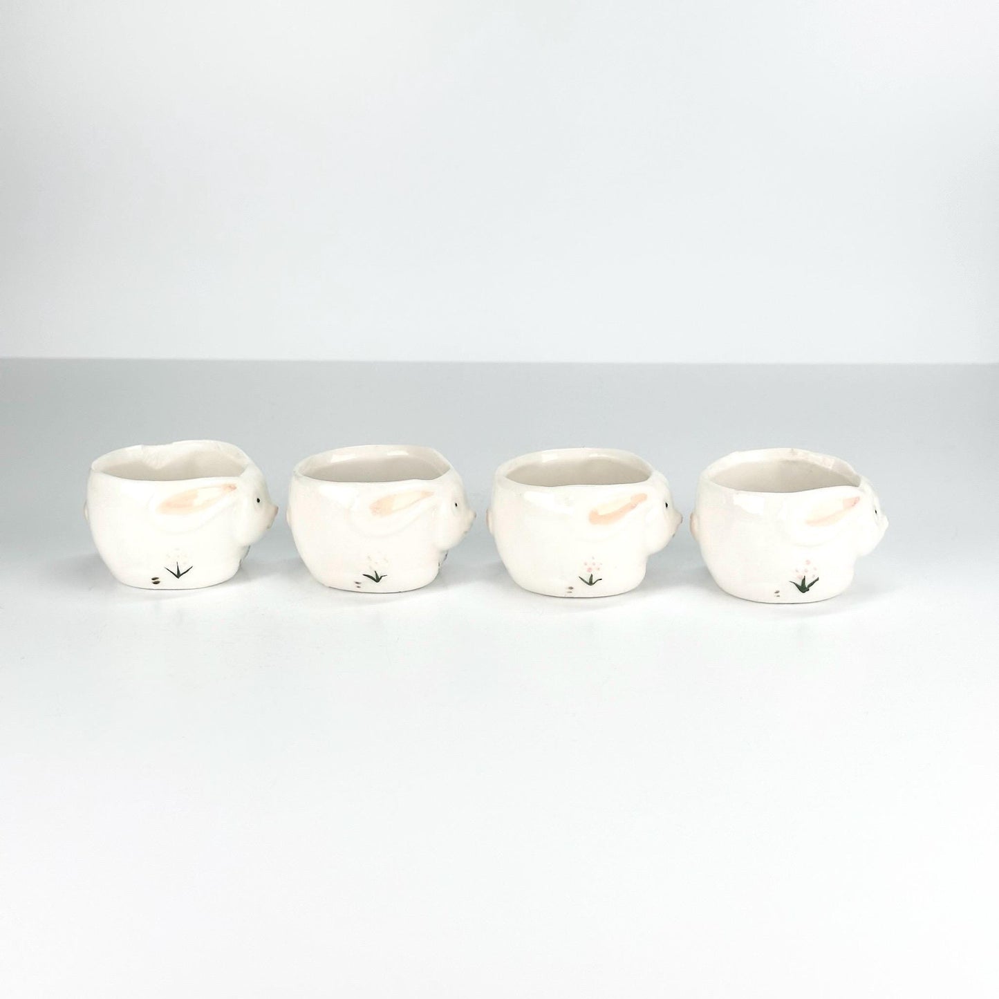 Vintage Ceramic Salt Cellars in Bunny and Floral Design Set of 4