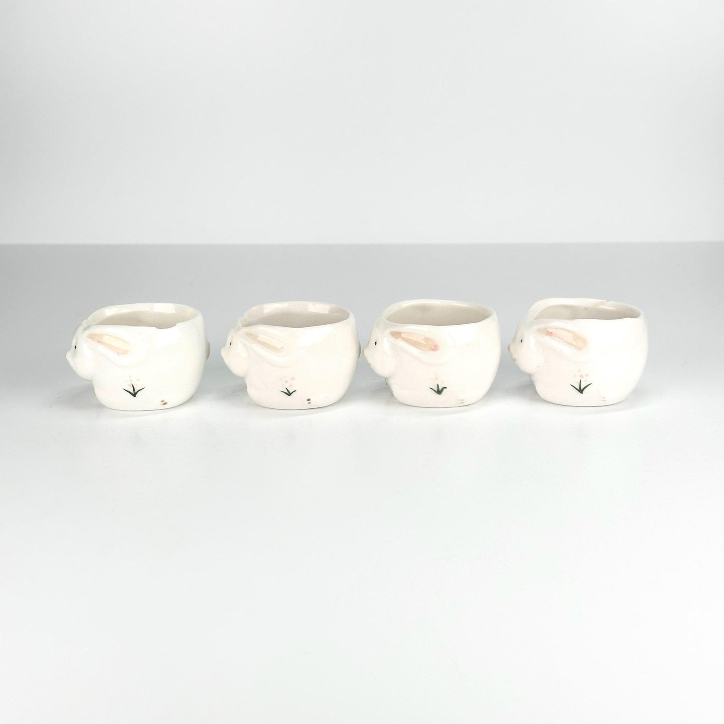 Vintage Ceramic Salt Cellars in Bunny and Floral Design Set of 4