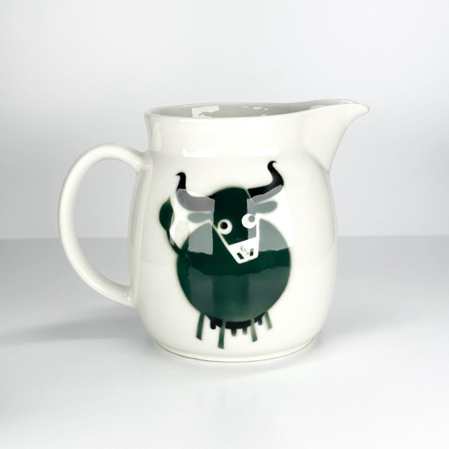 Vintage Pitcher with a Green Bull and Made in Finland by Arabia