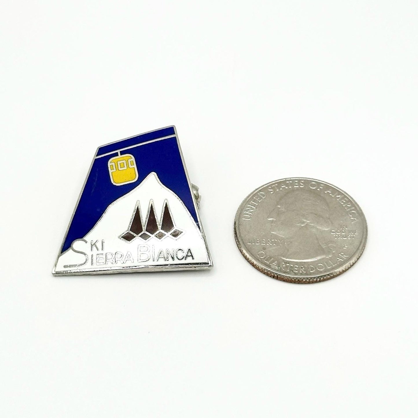 Vintage Brooch Pin with Ski Lift Scene that Reads Ski Sierra Bianca