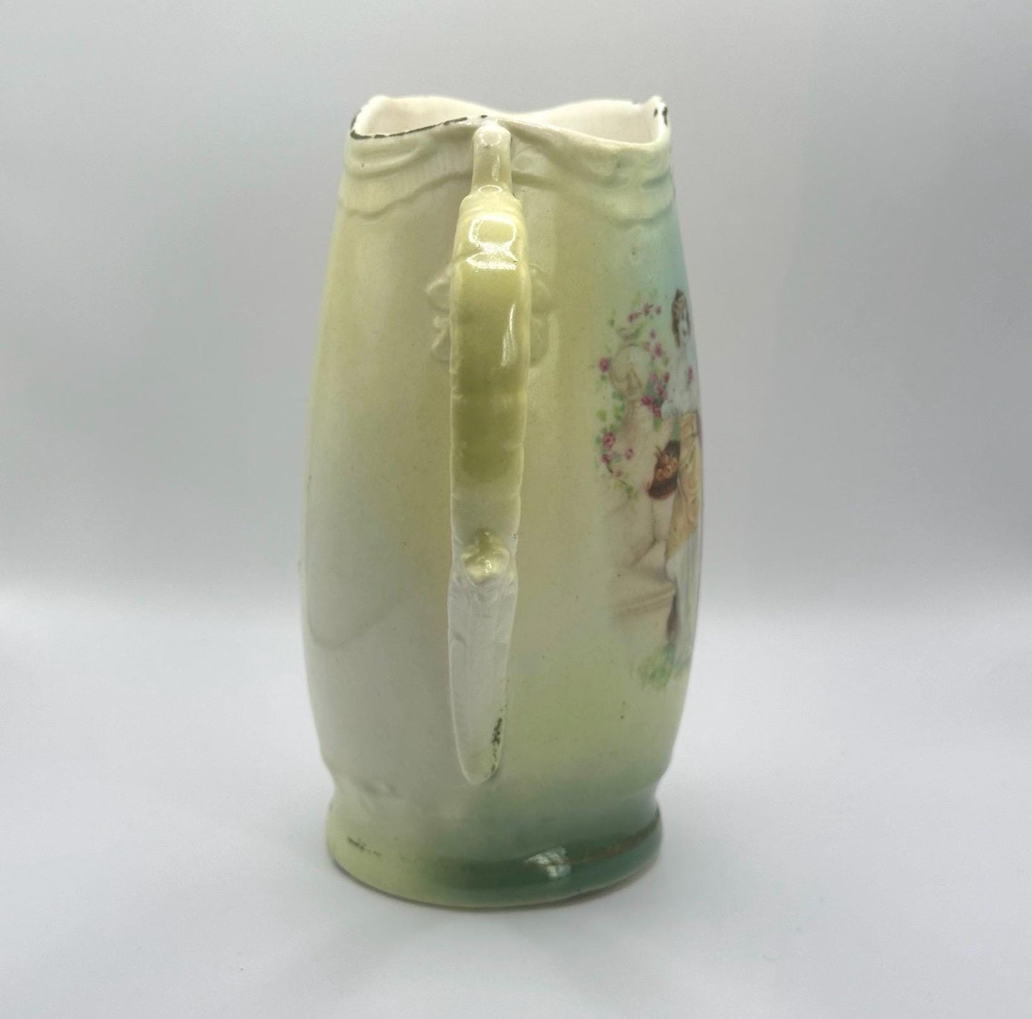 Vintage Pitcher Made from Czechoslovakia Pottery with Victorian Couple Design