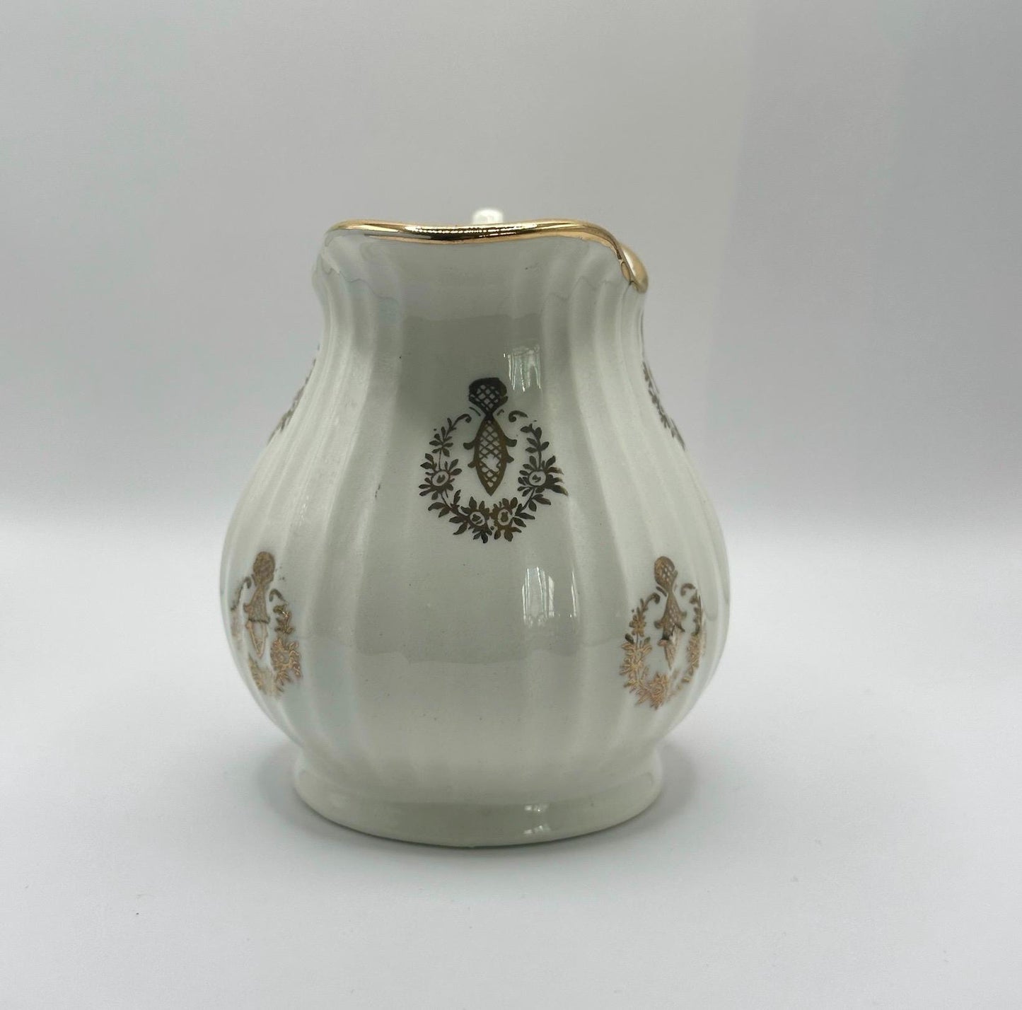Vintage Ceramic Pitcher with White and Gold Floral Design Stamped Capodimonte