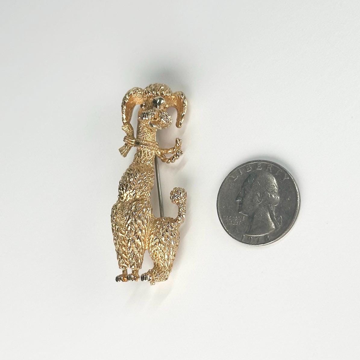 Vintage Brooch Pin of Poodle in Gold Tone and Stamped Taylor