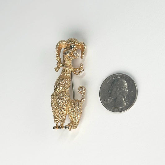 Vintage Brooch Pin of Poodle in Gold Tone and Stamped Taylor