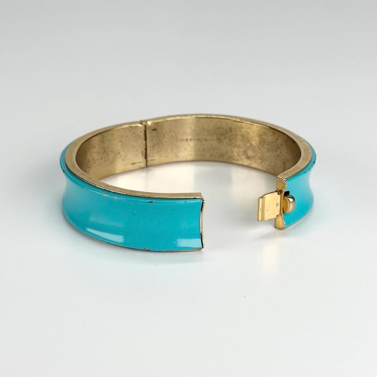 Vintage Bracelet in Teal and Gold with Hinge Closure